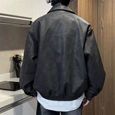 有货美式复古春秋皮衣潮牌夹克宽松休闲男外套痞帅机车服上衣，男装夹克，星座613