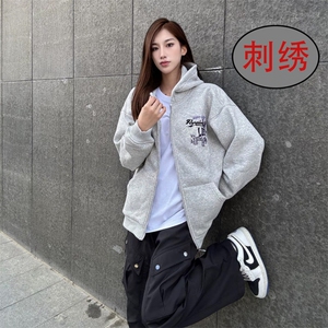 高质量刺绣纯棉华棉拉链连帽卫衣KM8025款M-3XL黑色灰色P52图片