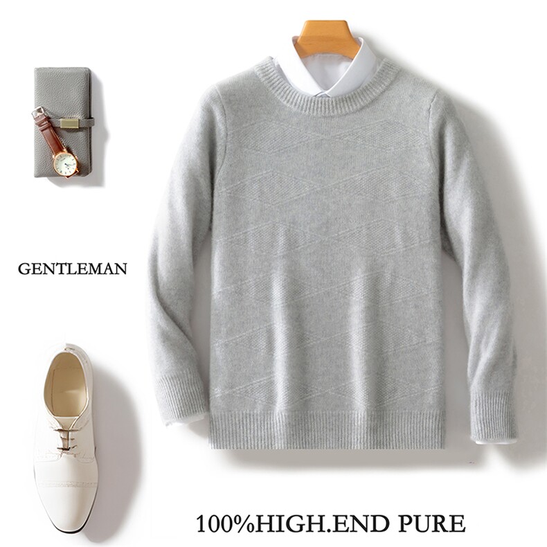 高品质男士羊毛圆领套头毛衣经典商务休闲款温暖舒适，男装羊毛衫，邓利维