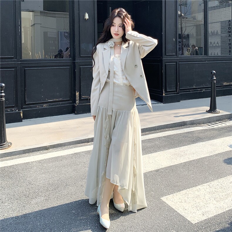 韩系优雅千金风西装拼接蕾丝网纱半裙套装F713-P195-K318,女装套装/套裙,2C255