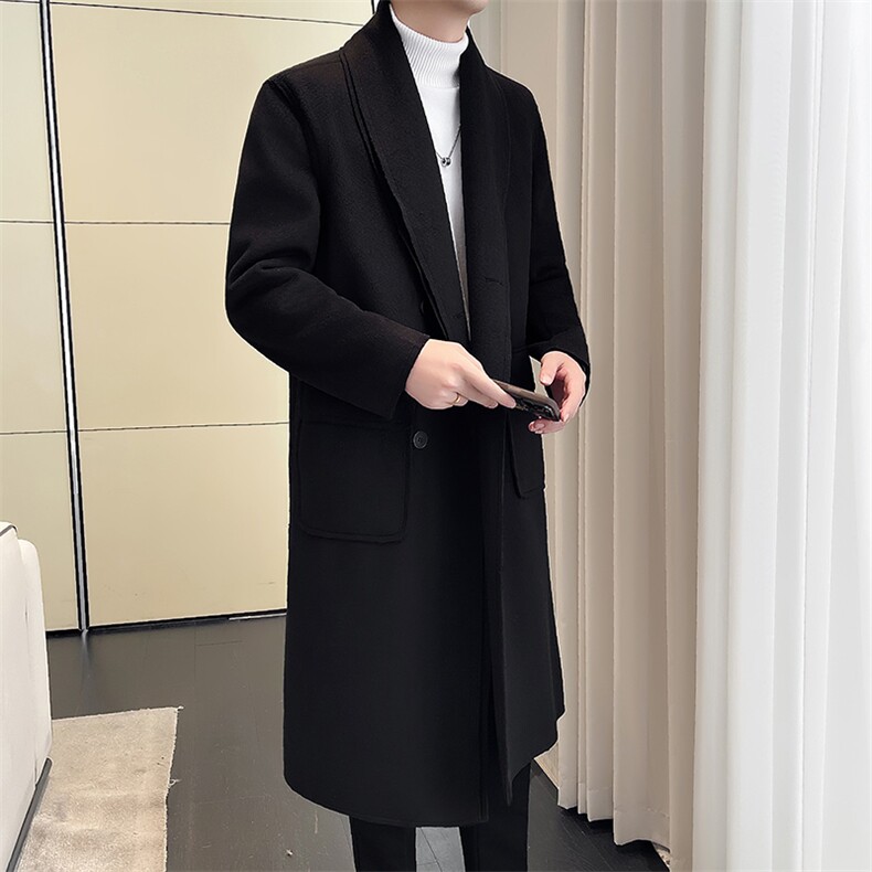 轻熟风~抖音假两件叠穿过膝毛呢大衣风衣外套FY930/P165,男装风衣,电商B331