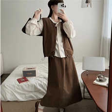 2025舒适百搭简约法式百搭马甲套裙，女装套装/套裙，湘姗