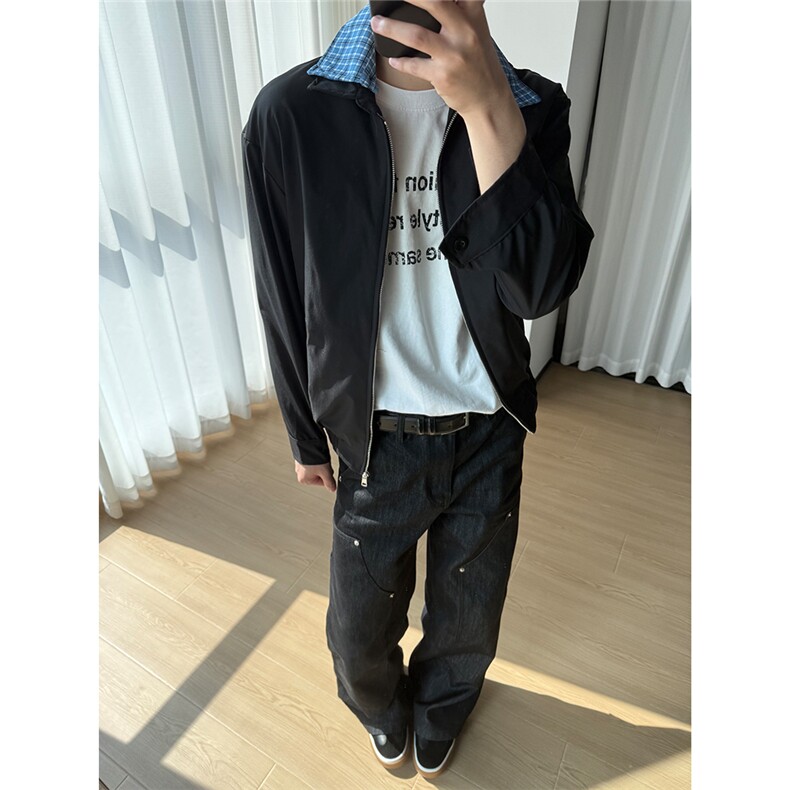 老钱风miu系格纹双层领假两件夹克外套W1771/特P70,男装夹克,电商B350