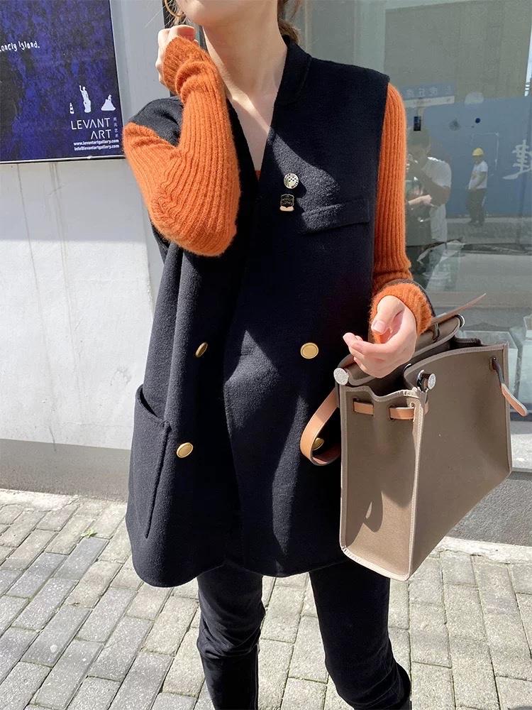 2022新款欧洲站潮百搭休闲羊毛马甲,女装马甲,L·H·X