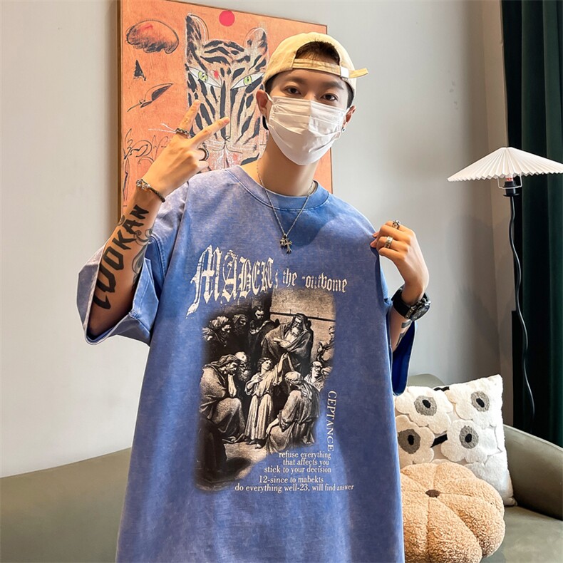重磅主推水洗短袖t恤TX2333-P40控58 高品质印花体恤上衣图片