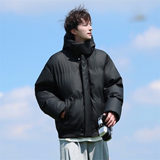 现货5W件冬季三防重磅boxy短款羽绒连帽PU皮棉衣外套防风加厚棉服，男装棉衣，电商A443