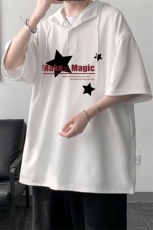 LD54379-P45NASA连帽短袖t恤男大码胖子带帽五分袖中袖，男装T恤，电商A040