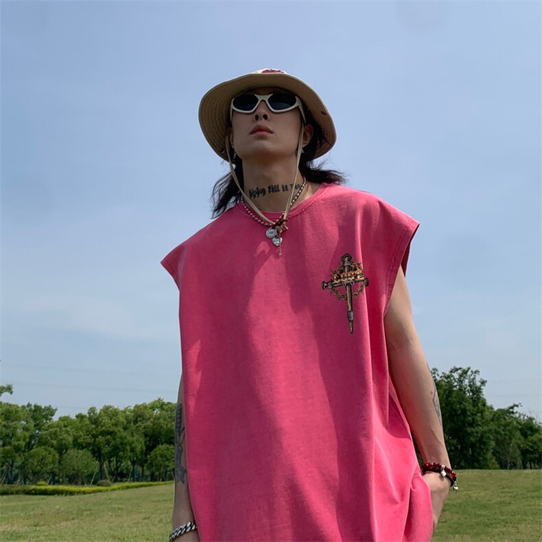 美式十字架印花水洗做旧夏无袖背心/马甲/坎肩XZ514-2-1309-P35,男装背心/马甲,星座514-2(原B239)