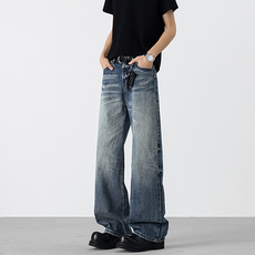 直筒牛仔裤立体猫须蜂窝百搭通勤长裤男N09918-P60，男装牛仔裤，星座308B-2