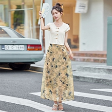 时尚优雅两件套盘扣新中式套装修身显瘦气质女装，女装套装/套裙，米雪儿