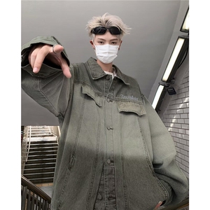 牛仔外套男韩版潮流字母刺绣渐变色宽松2025春季ins上衣W6058-P65图片