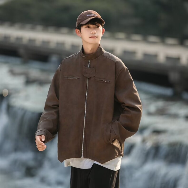 2024美式PU皮衣夹克高级感宽松立领外套PY148-P76,男装皮衣,星座313A-2