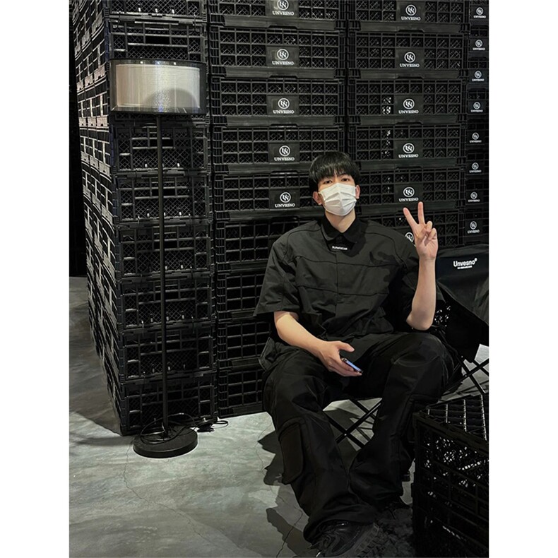 美式高街机能衬衫短袖男暗黑日系个性高领T恤潮半袖体恤CS12批58,男装衬衫,星座218-5