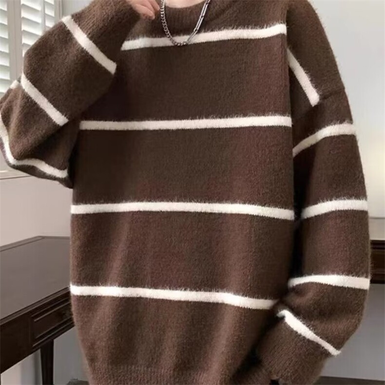 条纹毛衣男士秋冬季美式潮牌高级感软糯毛绒针织衫外套SW572,男装针织衫/毛衣,星座516A