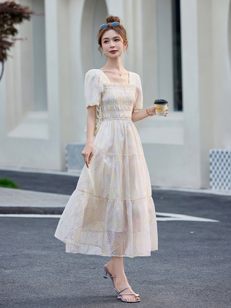 巨好看独特漂亮掐腰连衣裙女夏季2025新款温柔风甜美法式初恋长裙,女装连衣裙,臻衣坊