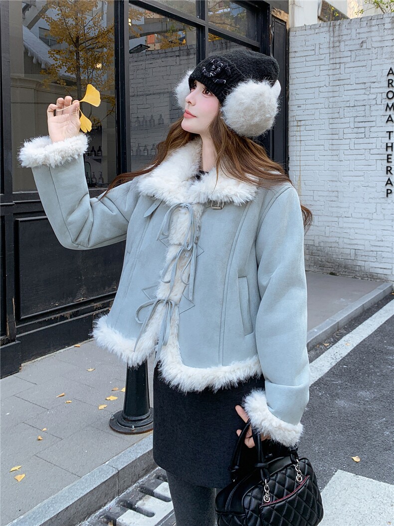 2025冬装新款简约时尚皮毛一体毛呢外套B001-M217-P220控328,女装毛呢外套,依依服饰