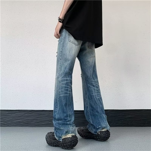 美式潮牌cleanfit水洗做旧破洞微喇裤子 K2549 P48图片