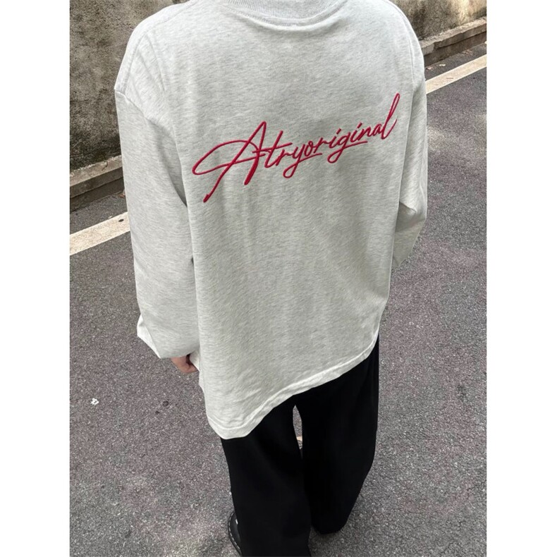 网图现货260G草写字体印花长袖T恤美式春秋男女体恤CT625-P35,男装T恤,电商C310