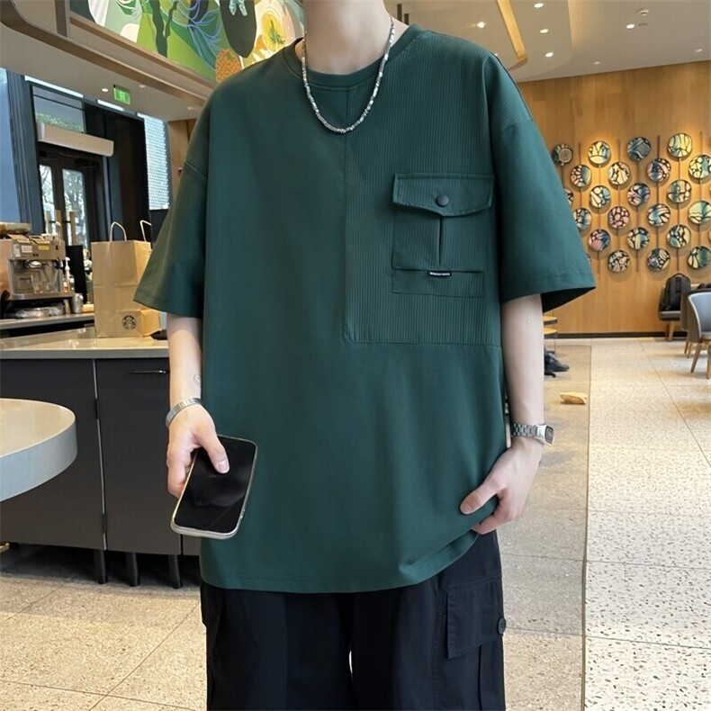 25169-特P40夏季港风宽松T恤男短袖打底衫青少年潮牌拼接短袖T恤,男装T恤,电商D310B