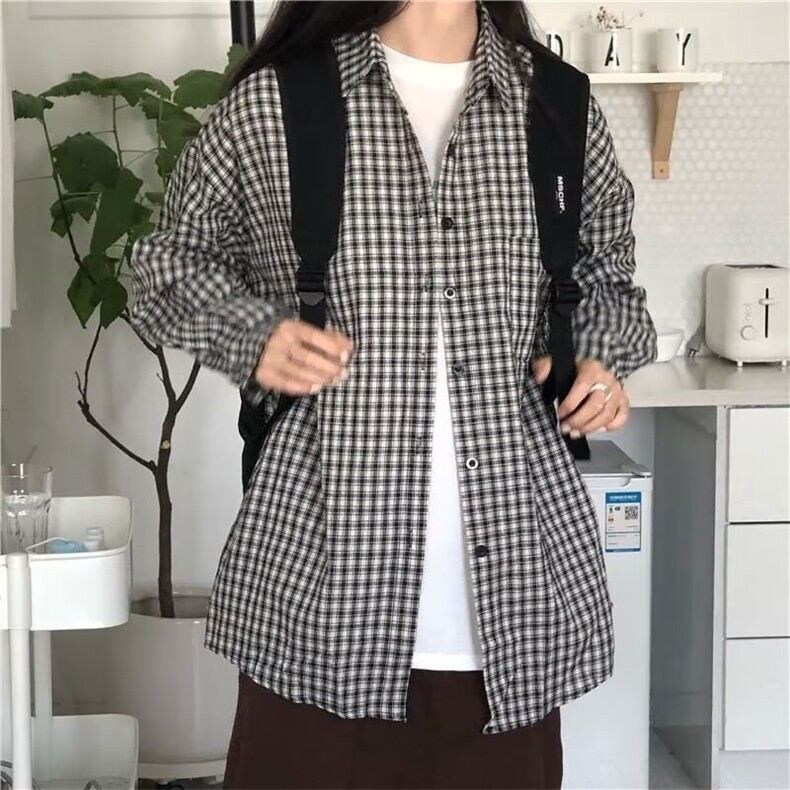 夏日韩版格子蓝色衬衫女宽松男友风衬衣宽松显瘦防晒开衫垂感外套,男装防晒衣,星座1210-1
