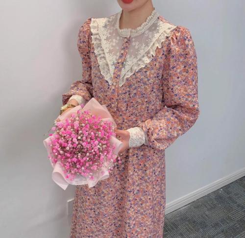 花边韩版碎花连衣裙,女装连衣裙,U·M