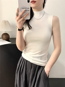 设计感小众半高领背心2025夏季新款修身显瘦气质无袖上衣女图片