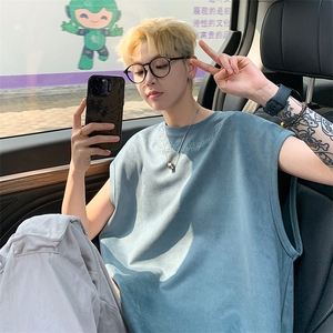 港风大码网红麂皮绒字母刺绣圆领无袖T恤 XZ213-T070-P35控48图片