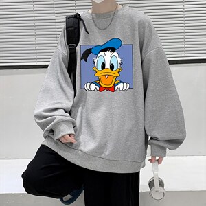 唐老鸭华夫格卫衣圆领卫衣男长袖t恤男外套HW76223-P30加绒款-P40图片