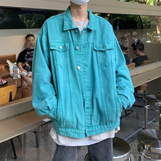 XZ213-W026-P70控88港风高街ins潮牌水洗拼接款翻领牛仔夹克上衣，男装夹克，星座213
