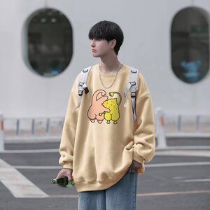 圆领卫衣男款春秋季宽松大码百搭透气卡通印花长袖上衣图片