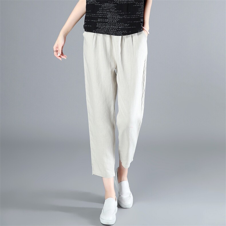 长期现货棉麻舒适时尚潮流裤子中腰夏秋季休闲气质九分裤哈伦裤潮，女装连体裤，涵誉