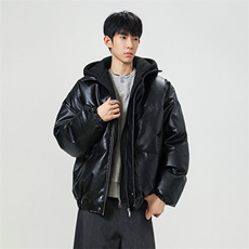 现货假两件pu皮衣棉服外套男冬季新款加厚美式高街棉衣M106-P120，男装皮衣，星座308B-2