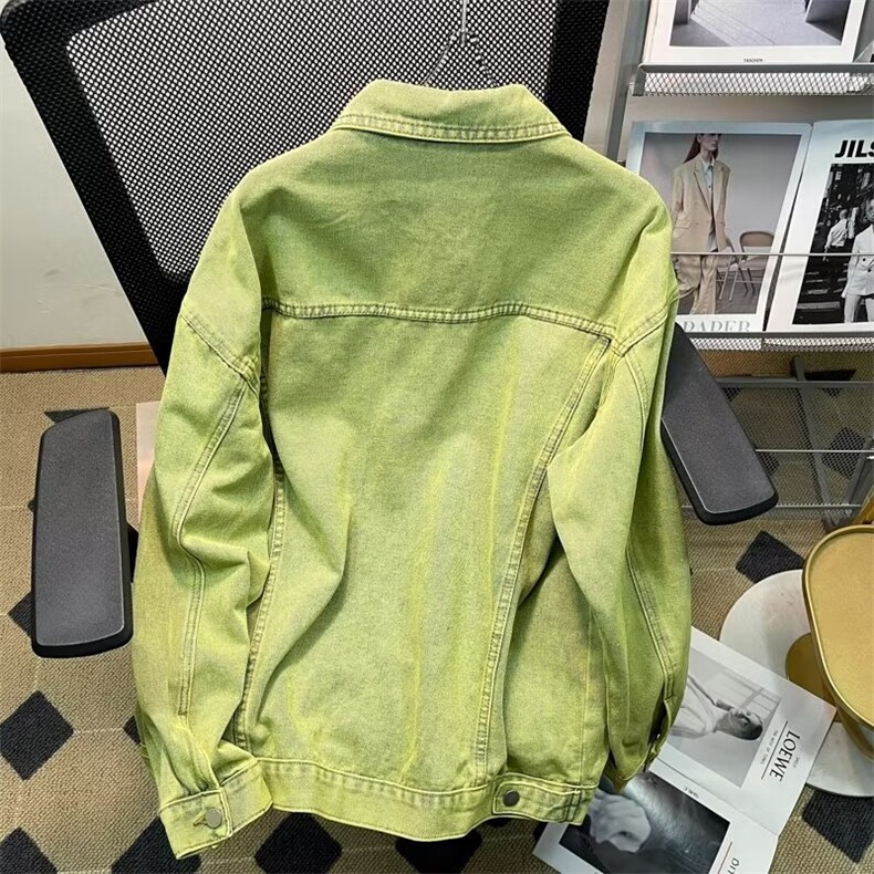 美式复古绿色牛仔外套男设计感小众春季ins潮高街夹克J2210P65,男装夹克,星座1116-2