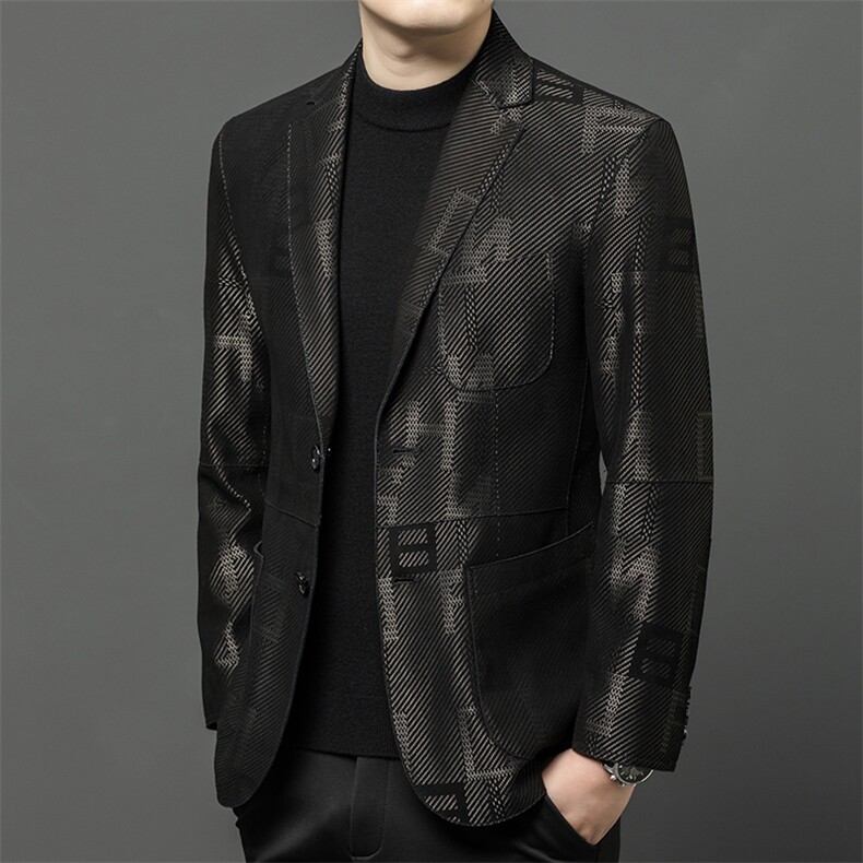 春秋款海宁真皮皮衣男字母印花西服商务休闲男装外套绵羊皮夹克,男装夹克,电商B360A（原721A）