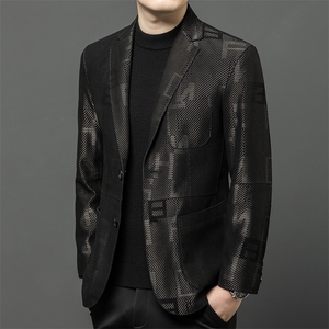 春秋款海宁真皮皮衣男字母印花西服商务休闲男装外套绵羊皮夹克图片