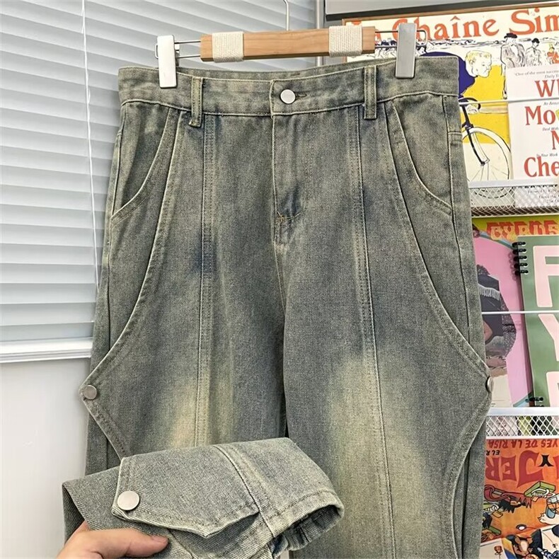 美式复古牛仔裤男新款高街裤子潮牌痞帅宽松阔腿微喇裤K133/P52,男装牛仔裤,星座506