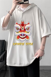 LD54185-P45 连帽短袖t恤男大码胖子带帽五分袖中袖 大皂风图片