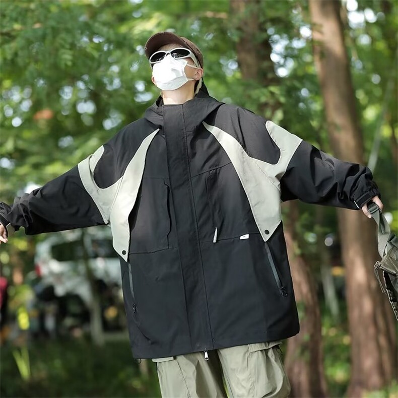 山系防水拼接三合一冲锋衣日系撞色复古男工装夹克连帽外套,男装夹克,星座716-3