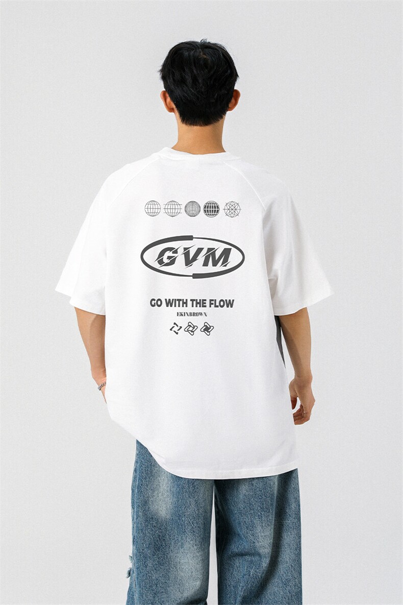 领口拉链拼接设计大码M-5XL印花短袖T恤男：100%棉DX78024P50控78,男装T恤,星座227-7