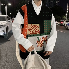 毛衣马甲男港风ins复古绣花V领针织衫春秋季韩版潮流BM21-P40，男装背心/马甲，星座1109-3