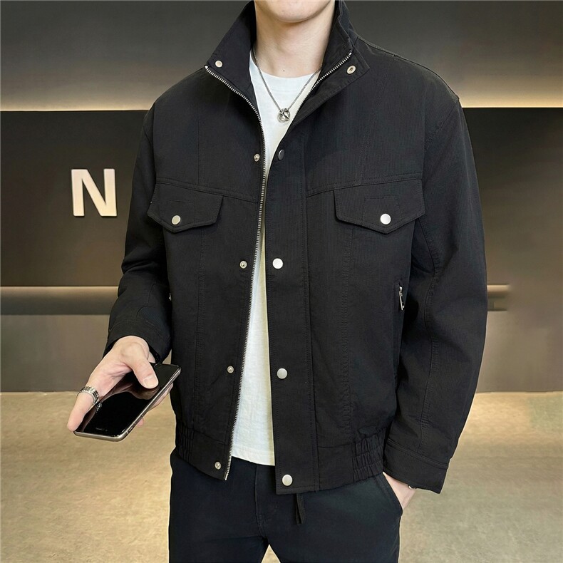 春款2026老钱风抖音纯色休闲立领夹克店主风A236-82531-p90，男装夹克，电商A236