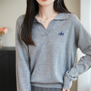 POLO领精纺羊毛衫针织毛衣女春秋新款字母刺绣上衣宽松休闲打底衫图片