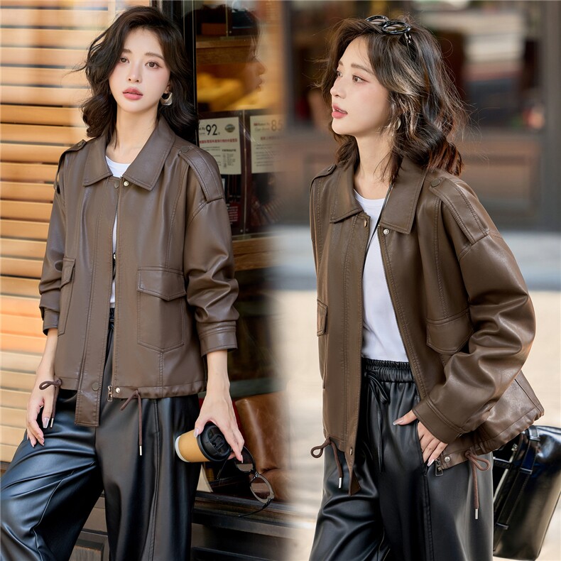 2025年秋季新款现货休闲时尚皮衣外套，女装皮衣，臻衣坊