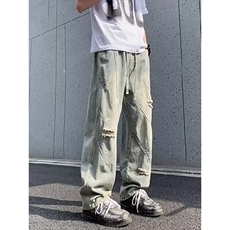 做旧破洞牛仔裤男vibe美式高街复古休闲长裤AG917-P51，男装牛仔裤，星座1109-3