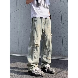做旧破洞牛仔裤男vibe美式高街复古休闲长裤AG917-P51图片