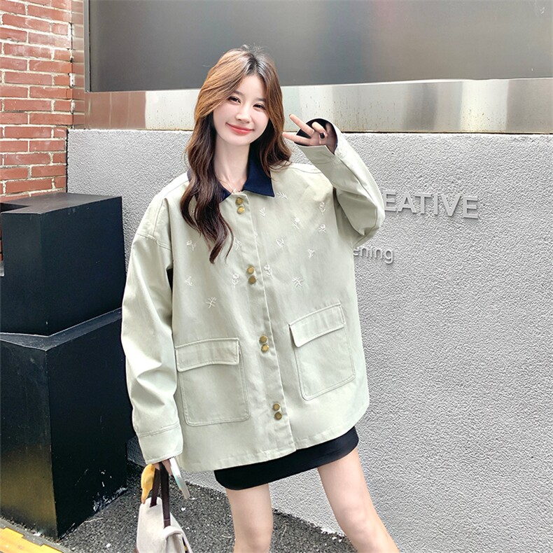现货撞色刺绣宽松外套女2C052-7230-P155-K228,女装风衣,2C052