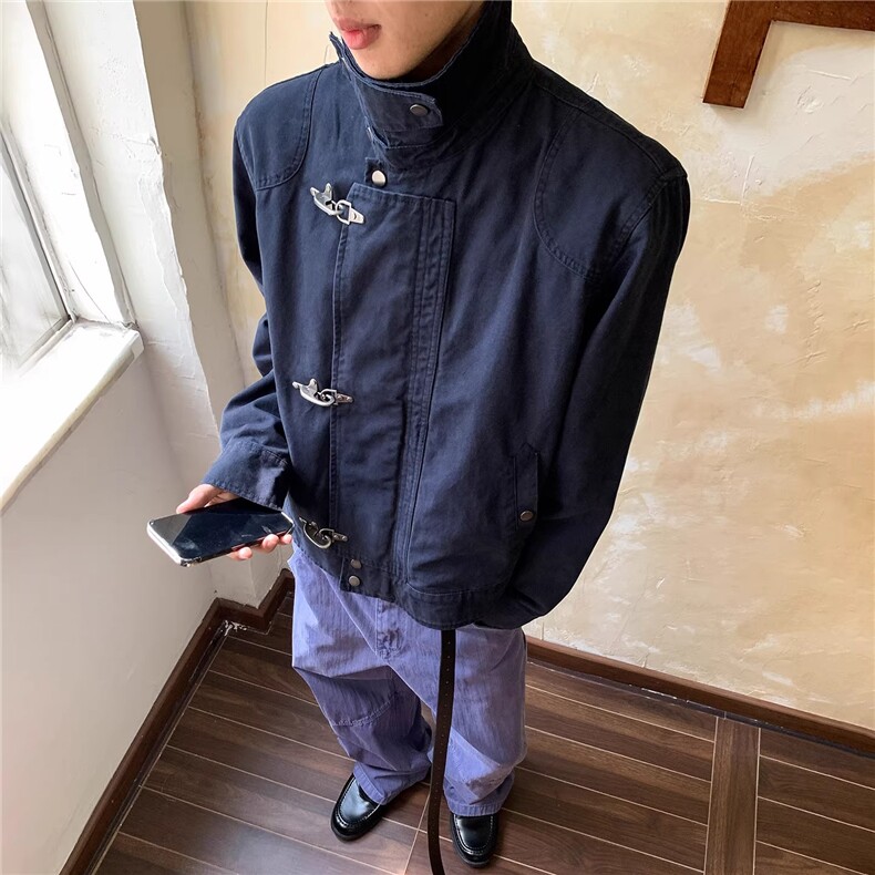 美式复古水洗飞机扣立领夹克男女外套工装风时尚休闲潮流ZJ46P87,男装夹克,星座1112-1