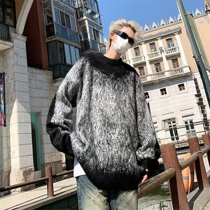 美式小众设计感加厚扎染鹿毛绒毛衣男女圆领撞色慵懒高级MZ69-P63图片