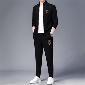 2023春秋季时尚休闲运动套装男中青年潮流开衫卫衣三件套外套潮图片