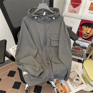 夏款男连帽防晒衣工装大口袋纯色宽松夹克外套FS147 P50图片